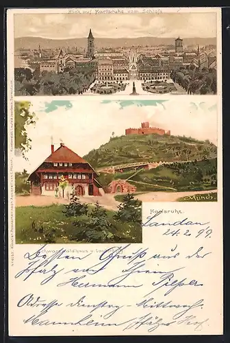 Künstler-Lithographie C. Münch: Karlsruhe, Schwarzwaldhaus u. Lauterberg