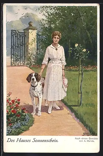 Künstler-AK Alfred Mailick: Des Hauses Sonnenschein, Fräulein mit Hund