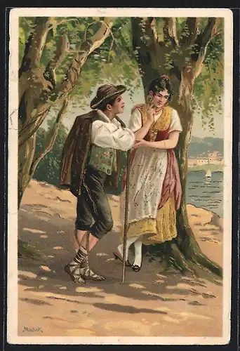 Künstler-AK Alfred Mailick: Junge tröstet Mädchen