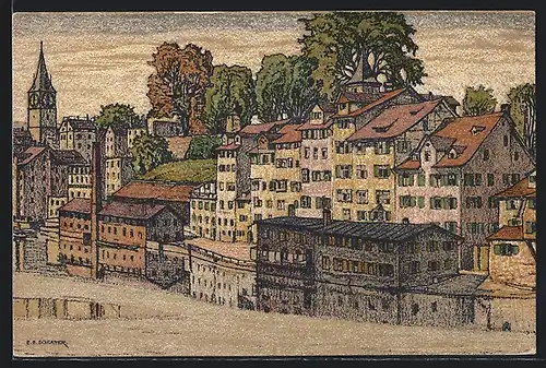 Künstler-AK Ernst E. Schlatter: Zürich, Schipfe u. St. Peter