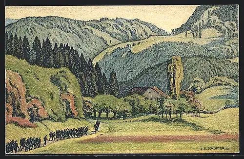 Künstler-AK Ernst E. Schlatter: Fontenais, Vallée du Jura