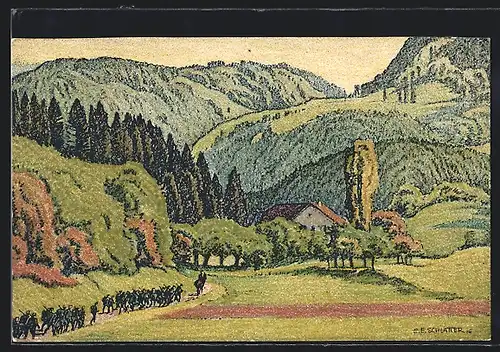 Künstler-AK Ernst E. Schlatter: Fontenais, Vallée du Jura