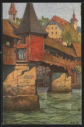 Künstler-AK Ernst E. Schlatter: Luzern, Ansicht der Totentanzbrücke