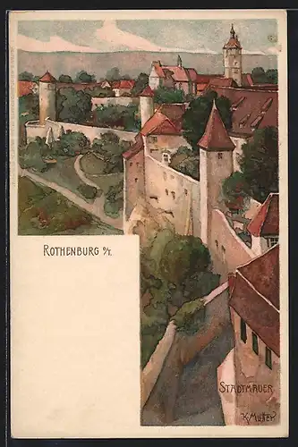 Künstler-AK K. Mutter: Rothenburg, Blick von der Stadtmauer