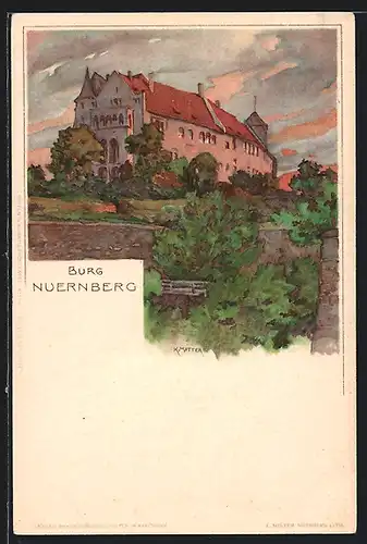 Künstler-Lithographie Karl Mutter: Nuernberg, Burg