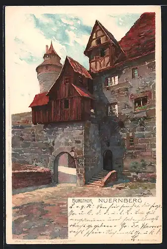 Künstler-AK Nürnberg, Blick auf das Burgthor