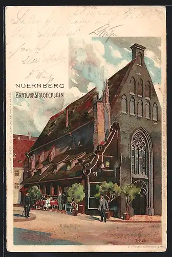 Künstler-AK K. Mutter: Nürnberg, Gastwirtschaft Bratwurstgloecklein um 1900