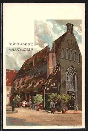 Künstler-AK K. Mutter: Nürnberg, Gastwirtschaft Bratwurstgloecklein um 1900