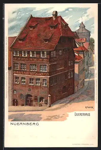 Künstler-Lithographie Karl Mutter: Nuernberg, Duererhaus
