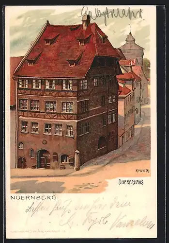 Künstler-AK Karl Mutter: Nürnberg, Strassenpartie mit Duererhaus