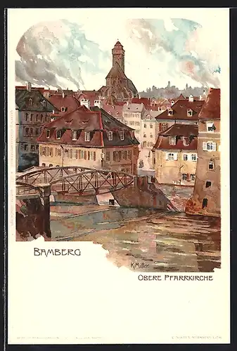 Künstler-Lithographie Karl Mutter: Bamberg, Obere Pfarrkirche