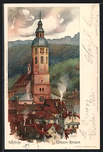 Künstler-AK Karl Mutter: Baden-Baden, Katholische Kirche