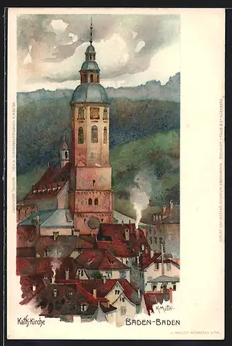 Künstler-AK Karl Mutter: Baden-Baden, Katholische Kirche