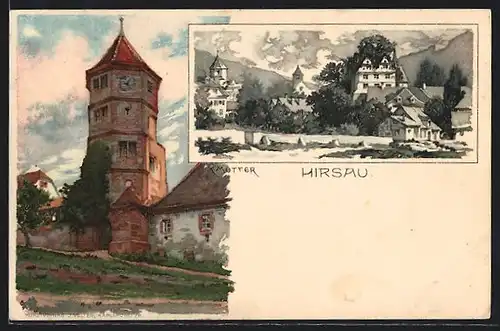 Künstler-AK K. Mutter: Hirsau, Ortsansicht und Kirche