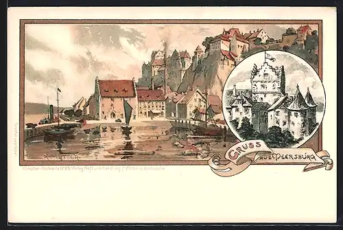 Künstler-AK K. Mutter: Meersburg, Ortsansicht und Schloss