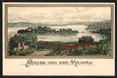 Künstler-AK Karl Mutter: Insel Mainau, Ortsansicht mit Bodensee