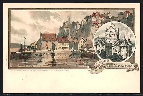 Künstler-AK K. Mutter: Meersburg, Ortsansicht und Schloss