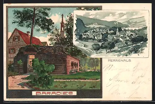 Künstler-AK K. Mutter: Herrenalb, Paradies mit Ruine