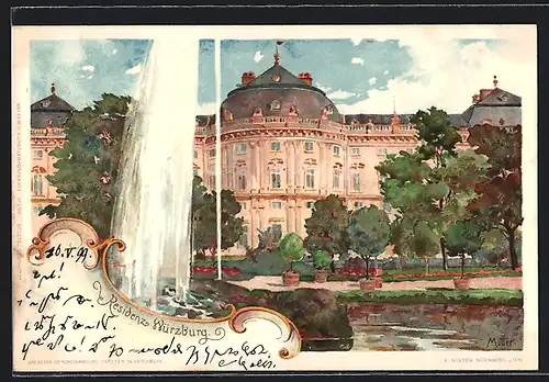 Künstler-AK Karl Mutter: Würzburg, Residenz mit Fontaine