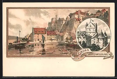 Künstler-AK K. Mutter: Meersburg, Ortsansicht und Schloss