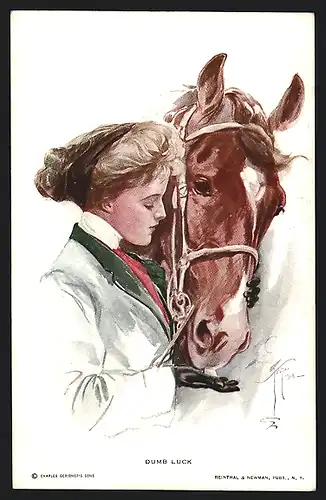 Künstler-AK Harrison Fisher: Junge Frau mit Pferd, Dumb Luck