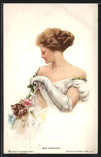 Künstler-AK Harrison Fisher: Odd Moments, junge Dame spielt mit Katze
