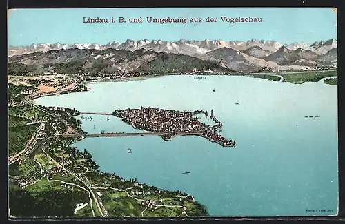 Künstler-AK Eugen Felle: Lindau, Blick auf den Ort im Bodensee