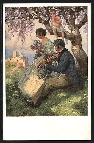 Künstler-AK Rudolf Alfred Höger: Frühling, Liebespaar und Amor