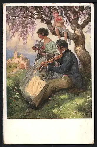 Künstler-AK Rudolf Alfred Höger: Frühling, Liebespaar und Amor