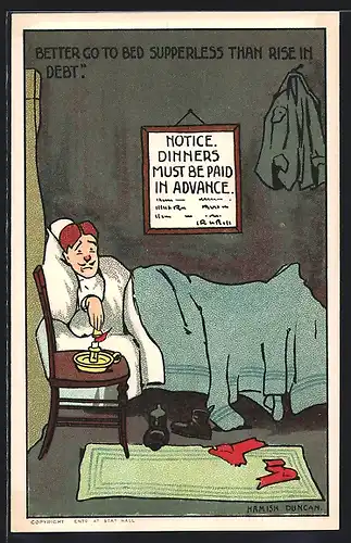 Künstler-AK Hamish: Armer Hotelgast verzichtet aufs Abendessen