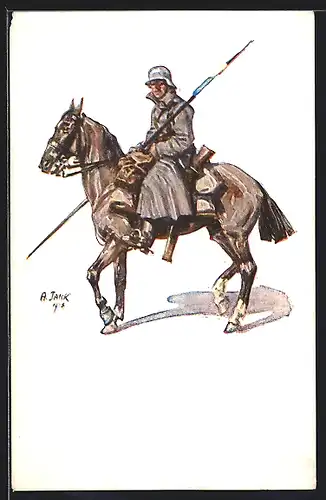 Künstler-AK Angelo Jank: Kavallerist mit Stahlhem und Lanze