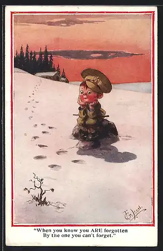 Künstler-AK T. Gilson: Kleiner Soldat vermisst seine Liebste