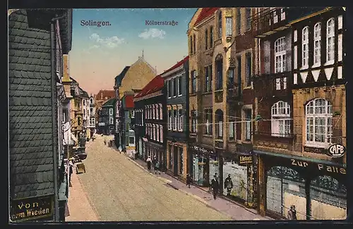 AK Solingen, Kölnerstrasse mit Geschäften