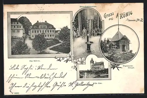 AK Bad König, Schloss, Gesundheitsbrunnen, Villa Lien, Weybrechts-Tempel