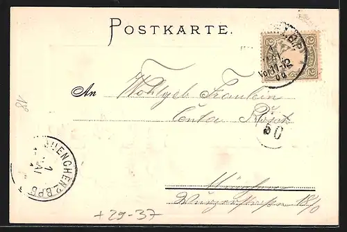 Passepartout-Lithographie München, Gärtnerplatz, Wappen, Münchner Kindl