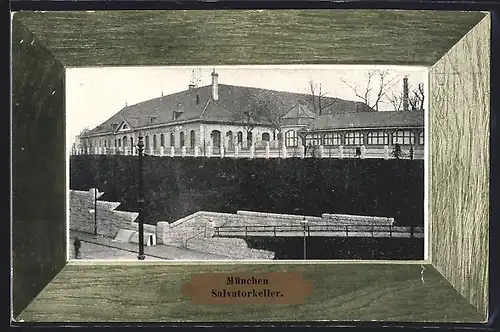 AK München, Gasthaus Salvatorkeller, Passepartout