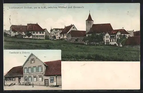 AK Dobel, Gasthaus zum Ochsen, Ortspartie mit Kirche