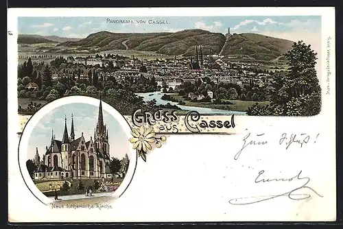 Lithographie Cassel, Neue luth. Kirche, Panorama