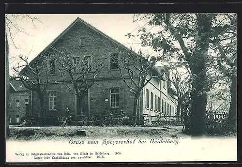 AK Heidelberg, Gasthaus Speyererhof / Königstuhl-Restauration P. Mayer mit Aussentischen