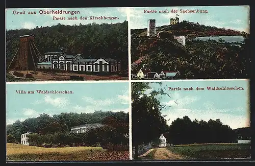 AK Oberheldrungen, Kirschberge mit Salzbergwerk, Villa am Walsschlösschen, Sachsenburg