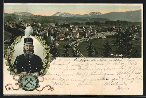 AK Miesbach, Gesamtansicht, Bergmann in Uniform