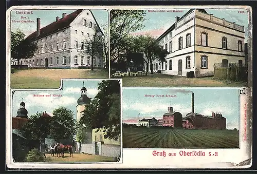 AK Oberlödla /S.-A., Herzog Ernst-Schacht, Gasthof L. Graichen mit Garten