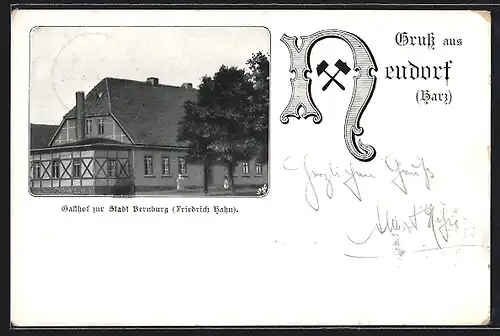 Passepartout-AK Neudorf /Harz, Gasthof zur Stadt Hamburg F. Hahn