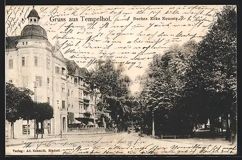 AK Berlin-Tempelhof, Dorfstrasse Ecke Neuestrasse mit Allee-Promenade