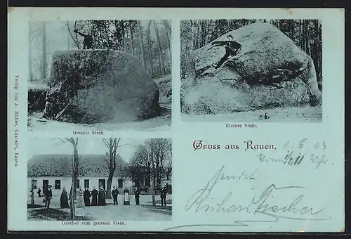 AK Rauen, Gasthof zum grossen Stein, Blick auf Kleinen und Grossen Stein