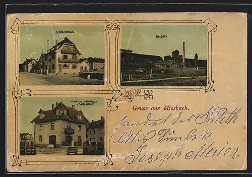AK Miesbach, Handlung und Wohnhaus von Martin Lechner, Kohle-Bergwerk, Schützenstrasse