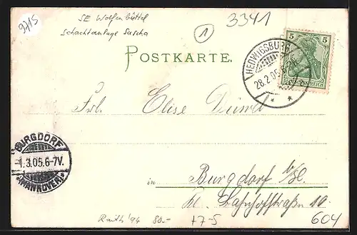 Lithographie Neindorf b. Hedwigsburg, Gasthof von Heinrich Lohmann, Kaliwerk, Bahnhof