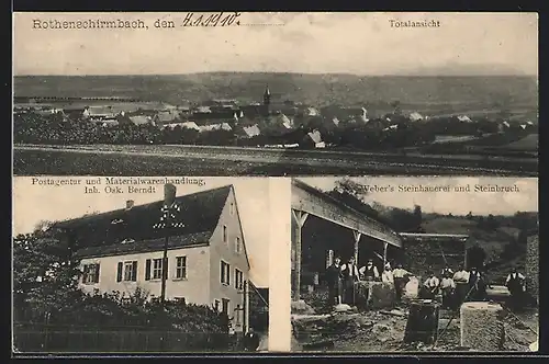 AK Rothenschirmbach, Handlung von O. Berndt, Webers Steinhauerei, Ortsansicht