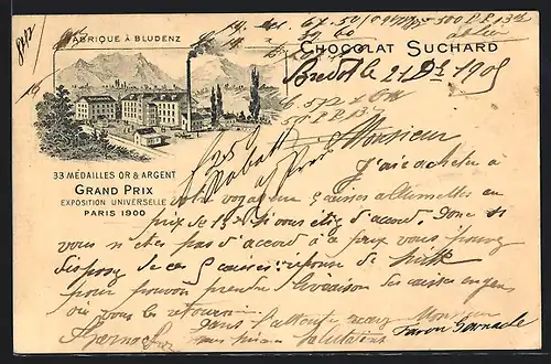 Lithographie Bludenz, Chocolat Suchard, Fabrique, Reklame für Kakao