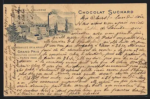 Lithographie Bludenz, Chocolat Suchard, Fabrique, Reklame für Kakao